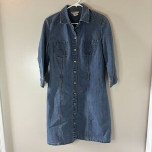 Vintage Faded Glory Womens Stretch Denim Dress Button Long Sleeve Sz 12